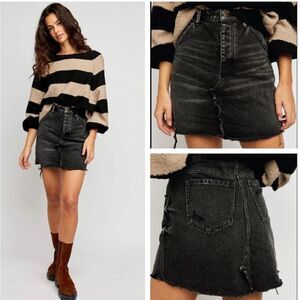 𝅺Free People Brea Denim Skirt In Faded Black
